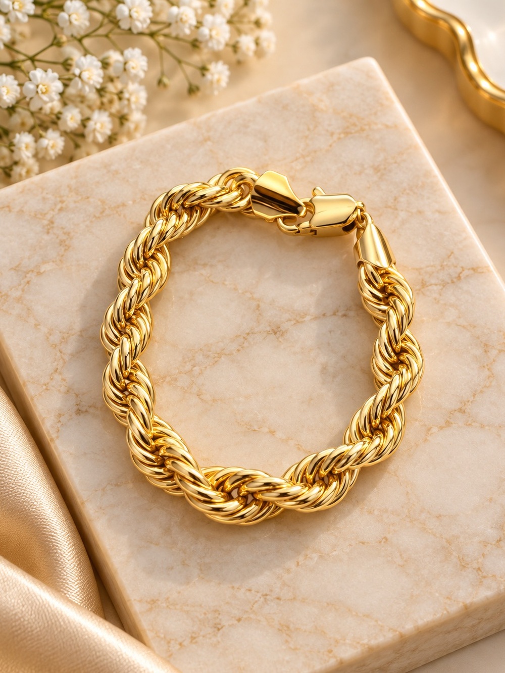 14K Gold FilledRope Chain Bracelet - Men’s Elegant Twist Bracelet. 8 Inches